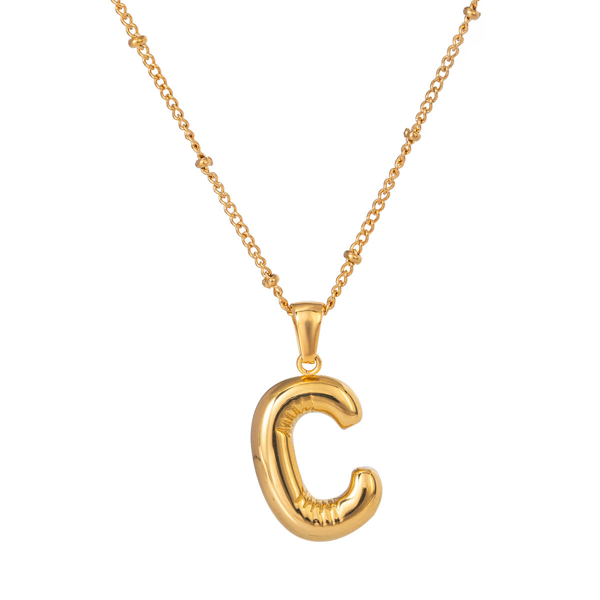 Or / Collier avec pendentif en forme de lettre C en acier inoxydable plaqué or 18 carats pour femme, style simple et décontracté, 1 pièce Image3